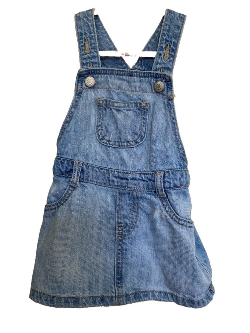 Old Navy Baby Girl Lt Wash Denim Overall Dress Skirt 6-12M Cotton 3 Pockets